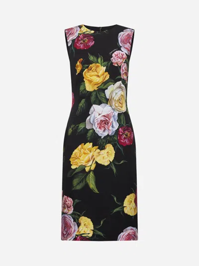 Dolce & Gabbana Peony Rose Print Sleeveless Charmeuse Midi Dress