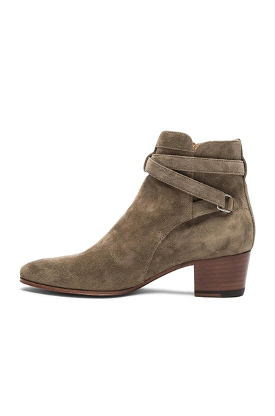 Shop Saint Laurent Suede Blake Buckle Boots In Kaki Washed