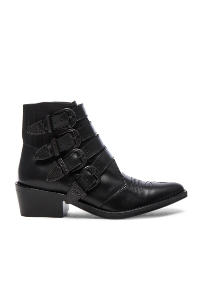 Shop Toga Buckled Leather Booties In Black Leather