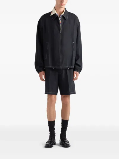 Prada Triangle-logo Poplin Bermuda Shorts In Black
