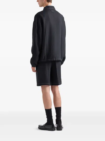 Prada Triangle-logo Poplin Bermuda Shorts In Black