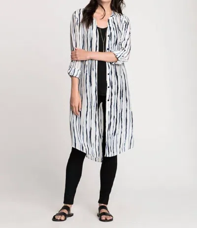 Nic + Zoe Fluid Ink Silk Blend Tunic Long Top In White, Blue In Multi