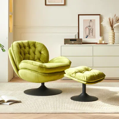 Streamdale Furniture Streamdale Swivel Leisure Chair Lounge Chair Velvet Apple Green Color With Ottoman