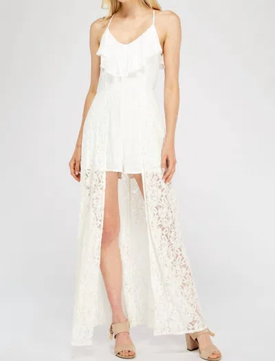 Entro Lace & Ruffle Maxi Romper In White In White