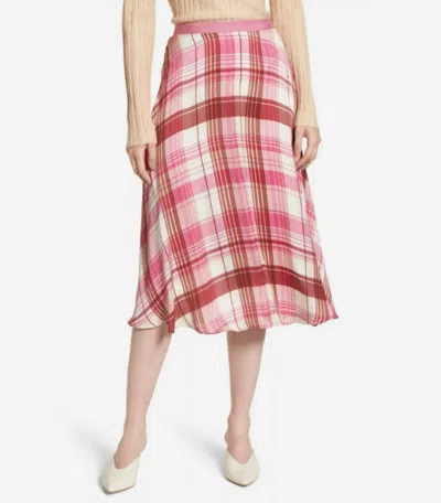Lewit Silk Plaid Aline Slip Midi Skirt In Pink In Pink