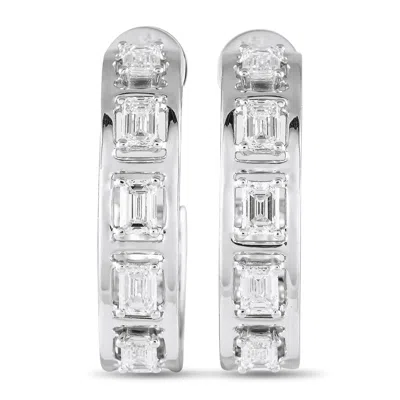 Lb Exclusive 18k White Gold 2.55ct Diamond Emerald-cut C-hoop Earrings Aer-19098 In White