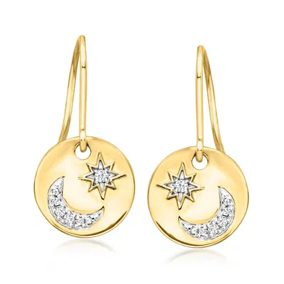 Ross-simons Diamond Moon And Star Drop Earrings In 14kt Yellow Gold In White