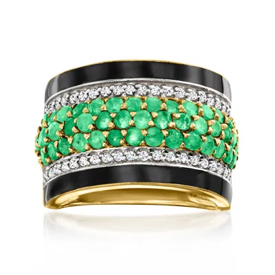 Ross-simons Emerald And . White Zircon Ring With Black Enamel In 18kt Gold Over Sterling In Green