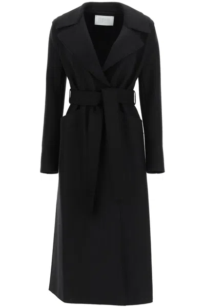 Harris Wharf London Coat With Belted Lapels In Black