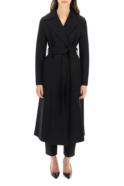 Harris Wharf London Coat With Belted Lapels In Black