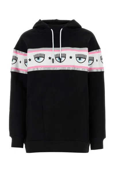 Chiara Ferragni Black Eyelike-embossed Cotton Hoodie