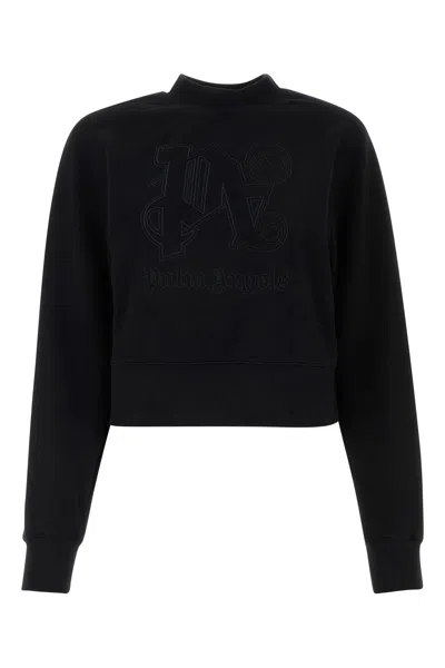 Palm Angels Cropped Cotton Sweatshirt With Ribbed Crew-neck