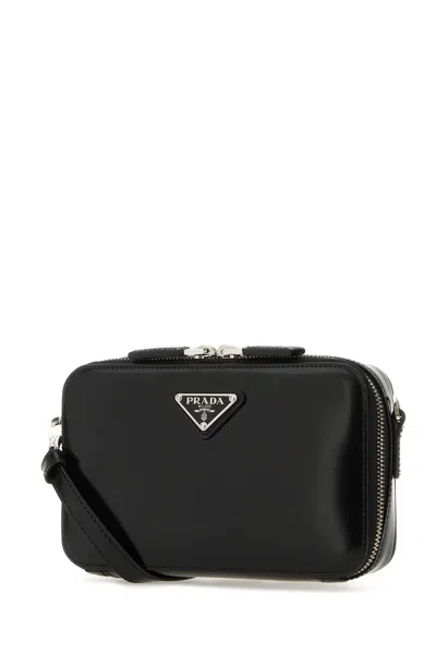 Prada Textured Leather Crossbody Bag In Black