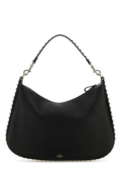 Valentino Garavani Black Leather Hobo Rockstud Shoulder Bag