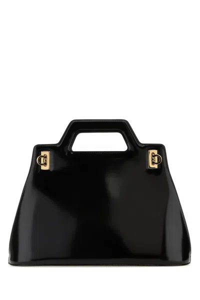 Ferragamo Black Leather Wanda M Handbag