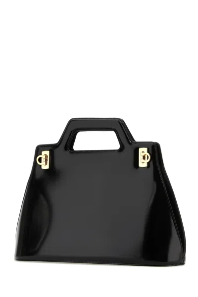 Ferragamo Black Leather Wanda M Handbag