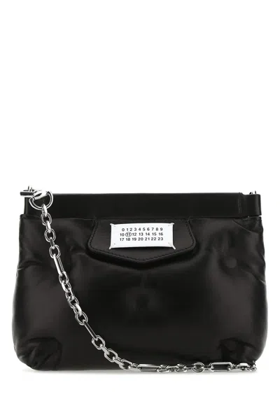 Maison Margiela Puffy Jet-black Leather Bag With Logo Patch And Silver Hardware