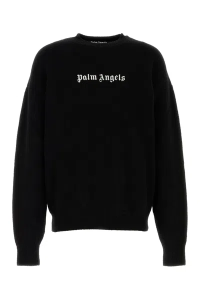 Palm Angels Black Cotton Crew Neck Sweatshirt With White Logo In Multicolor