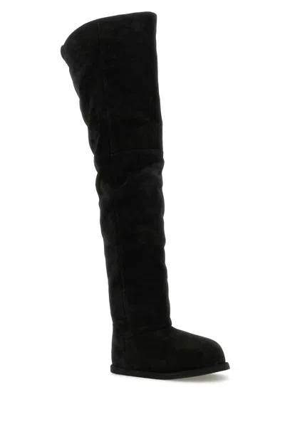 Amina Muaddi Black Suede Heidi Over The Knee Boots In White