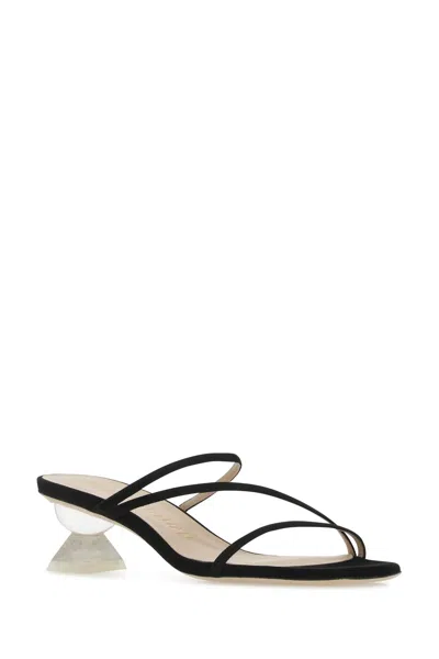 Stuart Weitzman Suede Lucite Heel Strappy Sandals