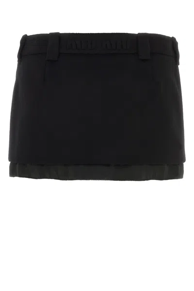 Miu Miu Black Wool Blend Mini Skirt