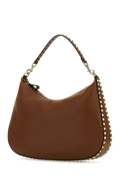 Valentino Brown Leather Hobo Rockstud Shoulder Bag