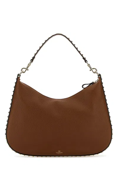 Valentino Brown Leather Hobo Rockstud Shoulder Bag