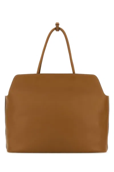 Prada Leather Shopping Bag With Structured Shape And Top Handles In Brown