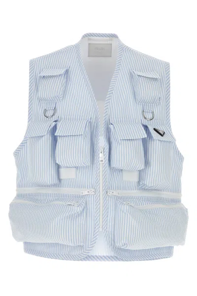 Prada Striped Sleeveless Vest With D-ring Accents