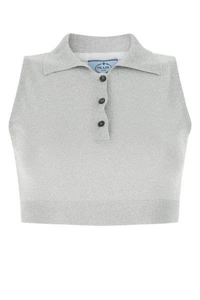 Prada Cropped Sleeveless Top In Gray