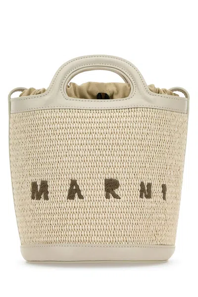 Marni Ivory Leather And Raffia Tropicalia Bucket Bag