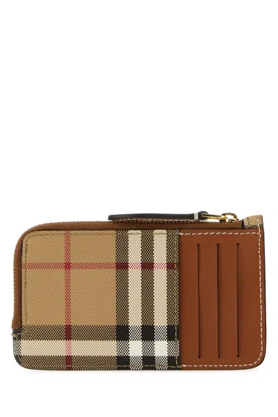 Burberry Mini Leather Wallet With Iconic Check Pattern And Zip Closure