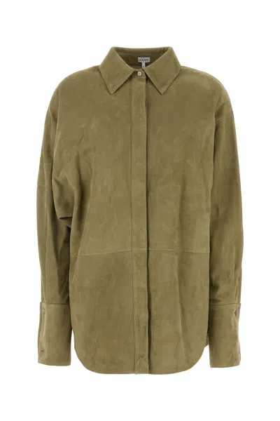 Loewe Camicia In Pelle Scamosciata Verde Salvia Donna In Green