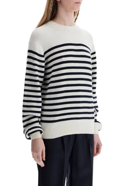 Shop Khaite White And Navy Blue Striped Merino Wool Sweater