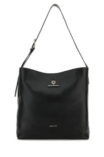 Alexander Mcqueen Leather Pendant Shopping Bag In Black