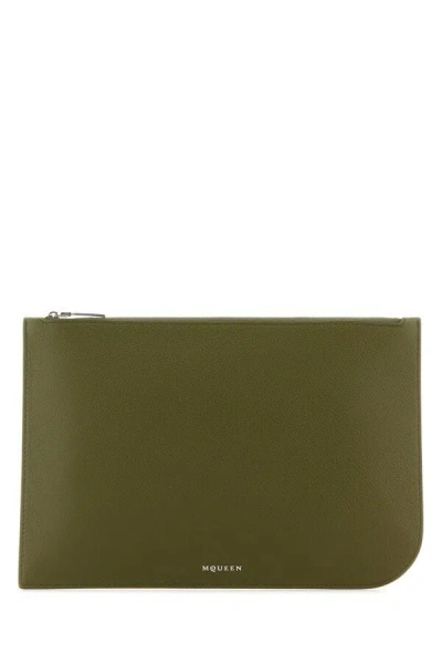 Alexander Mcqueen Large Leather Rectangular Shape Sling Pouch In Green