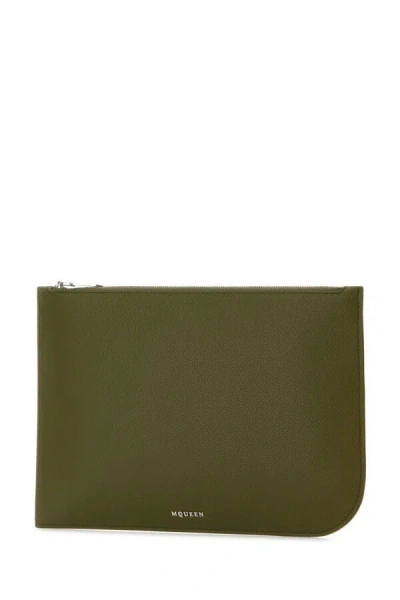 Alexander Mcqueen Large Leather Rectangular Shape Sling Pouch In Green
