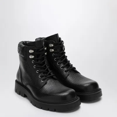 Bottega Veneta Black Grained Calf Leather Haddock Lace Up Ankle Boots In Black