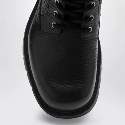 Bottega Veneta Black Grained Calf Leather Haddock Lace Up Ankle Boots In Black
