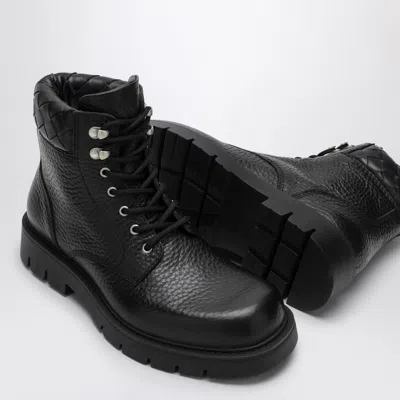 Bottega Veneta Black Grained Calf Leather Haddock Lace Up Ankle Boots In Black