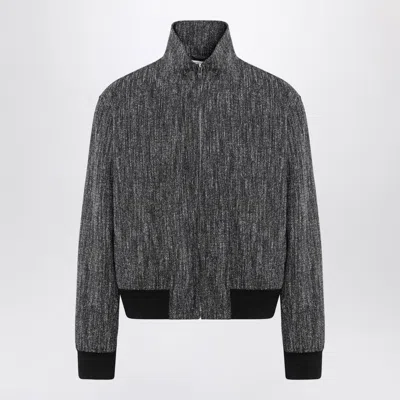 Bottega Veneta Men Grey Textured Wool Blend Bomber Jacket In Gray