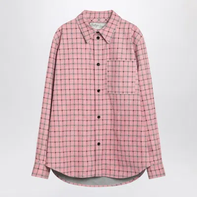 Bottega Veneta Men Pink Check Print Leather Shirt In Pink