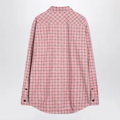Bottega Veneta Men Pink Check Print Leather Shirt In Pink
