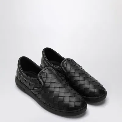 Bottega Veneta Sawyer Blue Slip-on Sneakers With Logo Detail And Intreccio Motif In Leather Man In Black