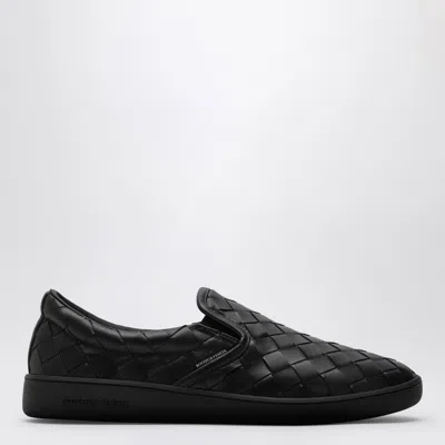 Bottega Veneta Sawyer Blue Slip-on Sneakers With Logo Detail And Intreccio Motif In Leather Man In Black