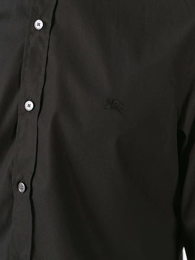 Shop Burberry Check Detail Stretch Cotton Poplin Shirt In Black