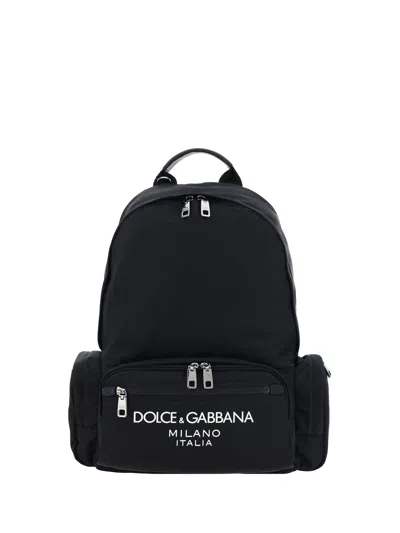 Dolce & Gabbana Logo-print Black Backpack With Functional Design In Black