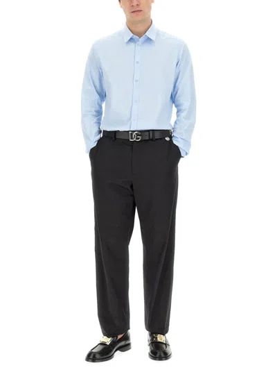 Dolce & Gabbana Long-sleeved Slim Shirt In Blue