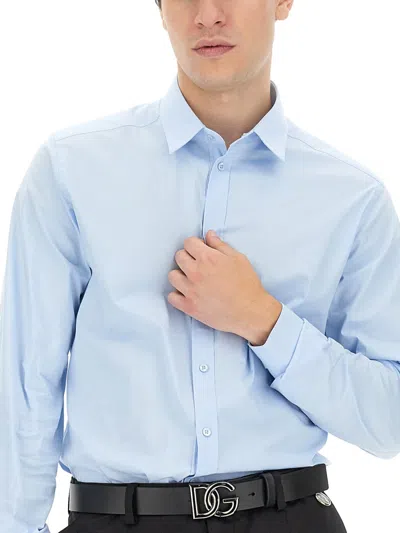 Dolce & Gabbana Long-sleeved Slim Shirt In Blue