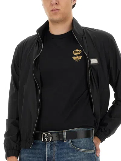Dolce & Gabbana Crown And Bee Embroidered Crew Neck T-shirt In Black